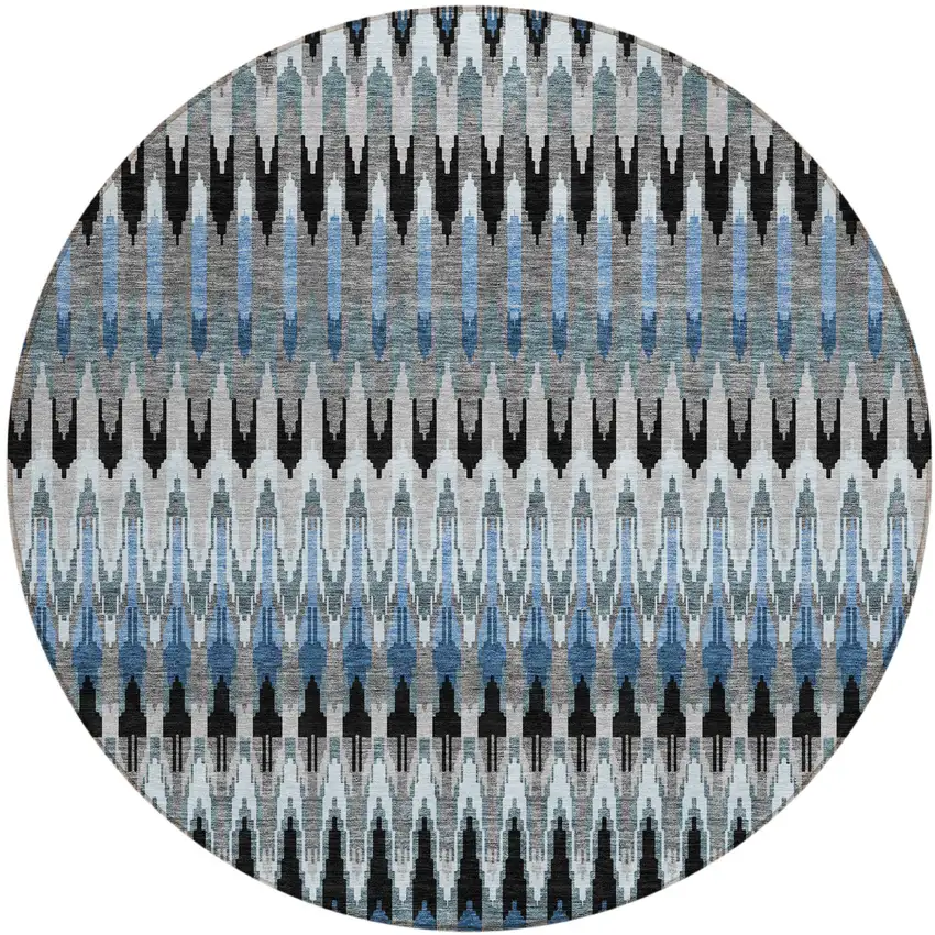 8' Gray Charcoal And Silver Round Southwestern Washable Indoor Outdoor Area Rug Photo 2