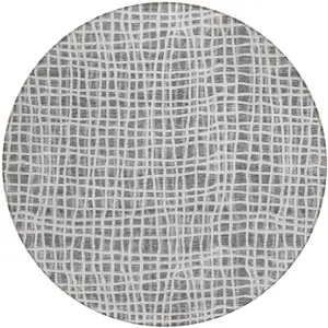 Photo of 8' Gray Charcoal And Silver Round Striped Washable Indoor Outdoor Area Rug