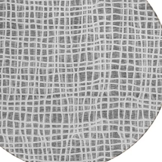 8' Gray Charcoal And Silver Round Striped Washable Indoor Outdoor Area Rug Photo 4