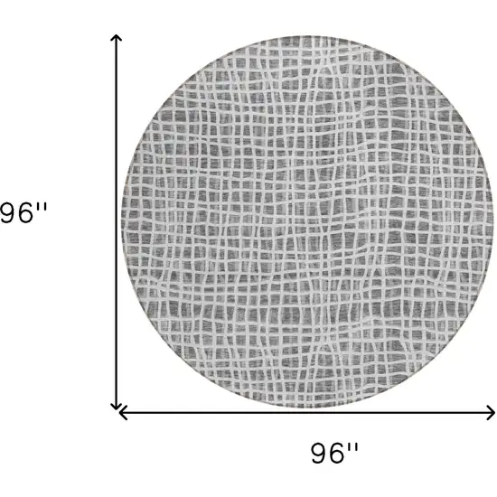 8' Gray Charcoal And Silver Round Striped Washable Indoor Outdoor Area Rug Photo 8