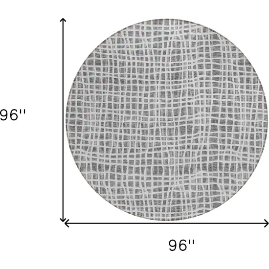 8' Gray Charcoal And Silver Round Striped Washable Indoor Outdoor Area Rug Photo 8