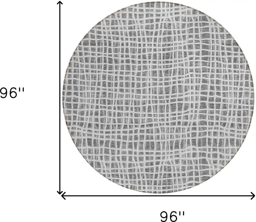 8' Gray Charcoal And Silver Round Striped Washable Indoor Outdoor Area Rug Photo 8