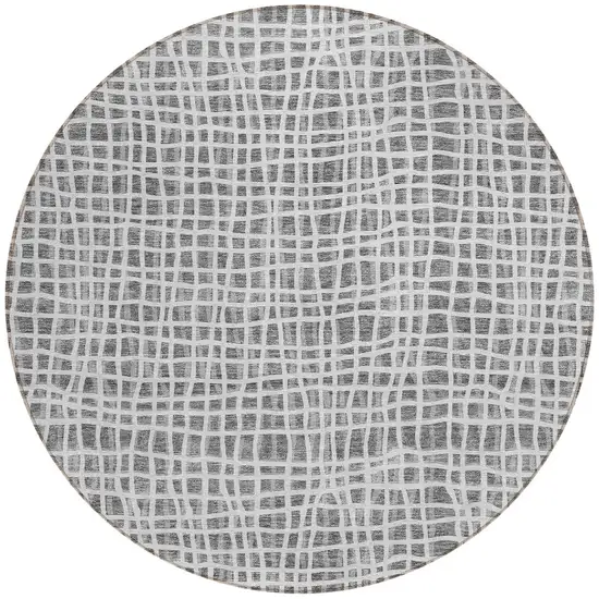 8' Gray Charcoal And Silver Round Striped Washable Indoor Outdoor Area Rug Photo 5
