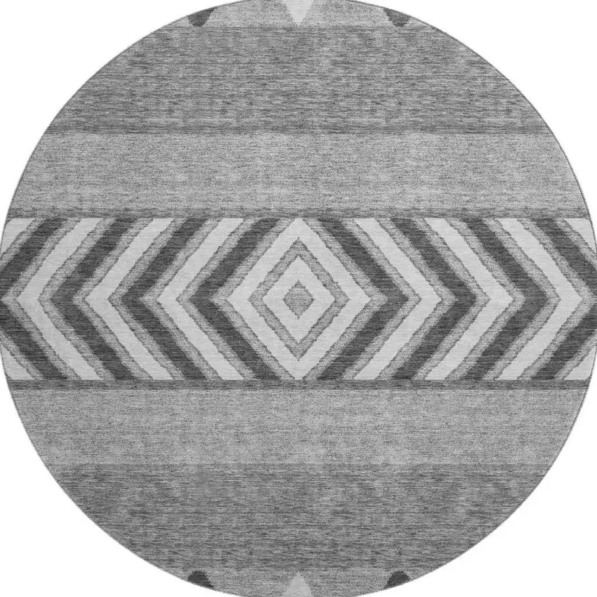 8' Gray Charcoal And Silver Southwestern Washable Round Rug With UV Protection Photo 3