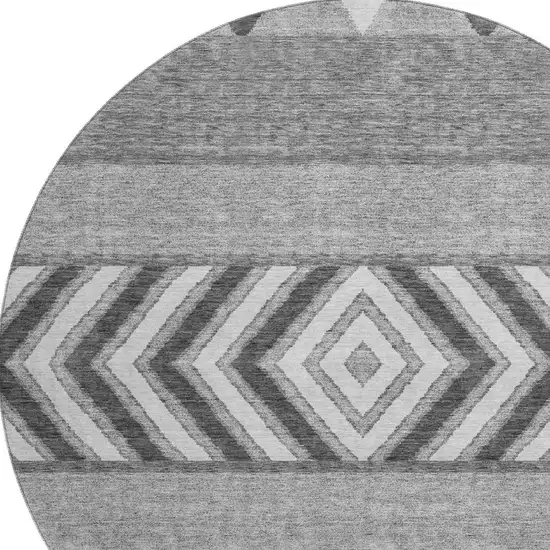 8' Gray Charcoal And Silver Southwestern Washable Round Rug With UV Protection Photo 2
