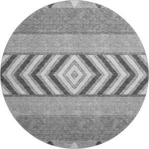 Photo of 8' Gray Charcoal And Silver Southwestern Washable Round Rug With UV Protection