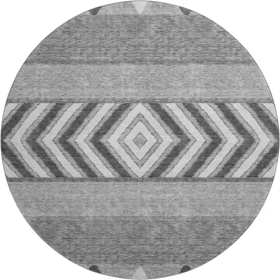 8' Gray Charcoal And Silver Southwestern Washable Round Rug With UV Protection Photo 1