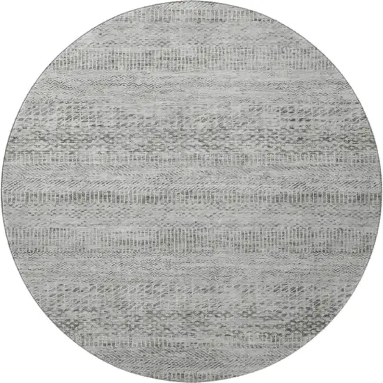 8' Gray Charcoal And Silver Striped Washable Round Rug With UV Protection Photo 3
