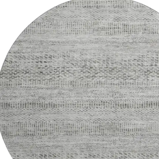 8' Gray Charcoal And Silver Striped Washable Round Rug With UV Protection Photo 2