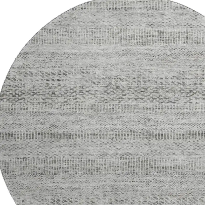 8' Gray Charcoal And Silver Striped Washable Round Rug With UV Protection Photo 2