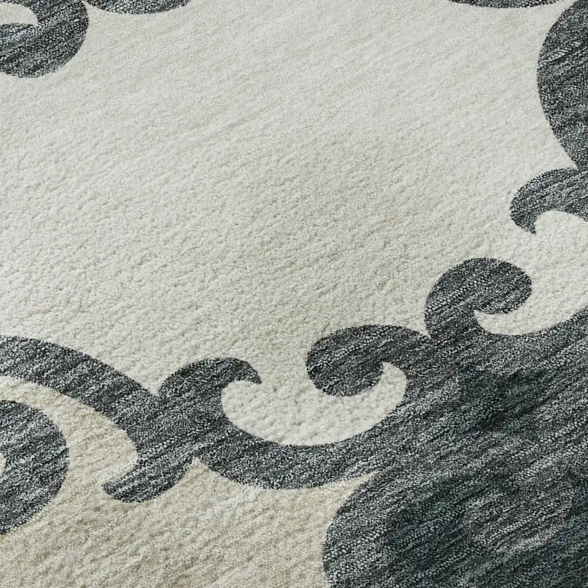 8' Gray Charcoal And Silver Trellis Washable Round Rug With UV Protection Photo 9