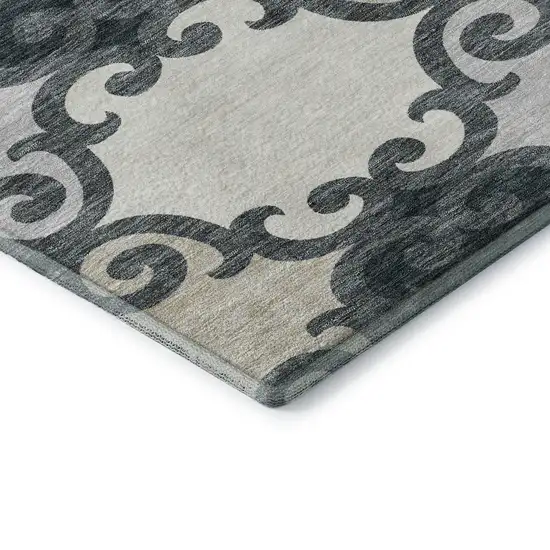 8' Gray Charcoal And Silver Trellis Washable Round Rug With UV Protection Photo 7