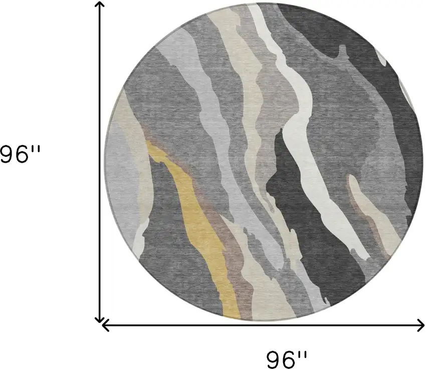 8' Gray Charcoal And Tan Round Abstract Washable Indoor Outdoor Area Rug Photo 9