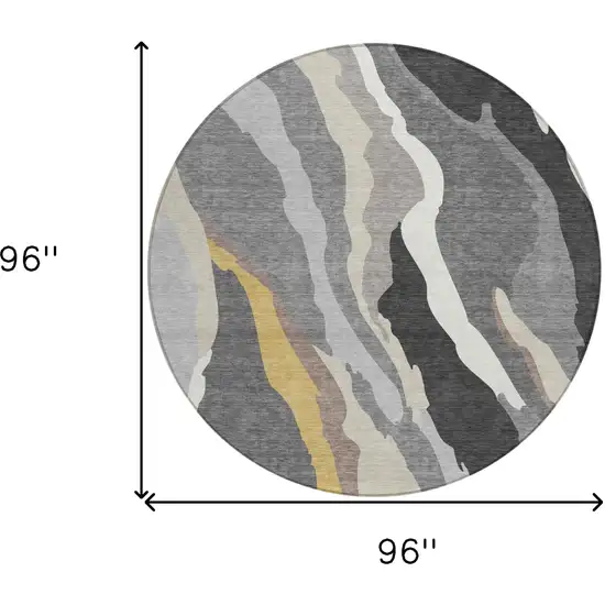 8' Gray Charcoal And Tan Round Abstract Washable Indoor Outdoor Area Rug Photo 9