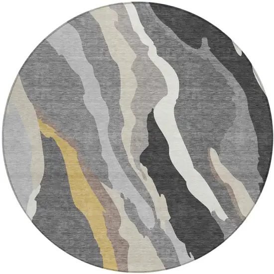8' Gray Charcoal And Tan Round Abstract Washable Indoor Outdoor Area Rug Photo 2