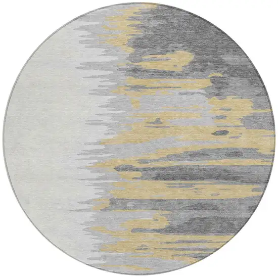 8' Gray Charcoal And Tan Round Abstract Washable Indoor Outdoor Area Rug Photo 7