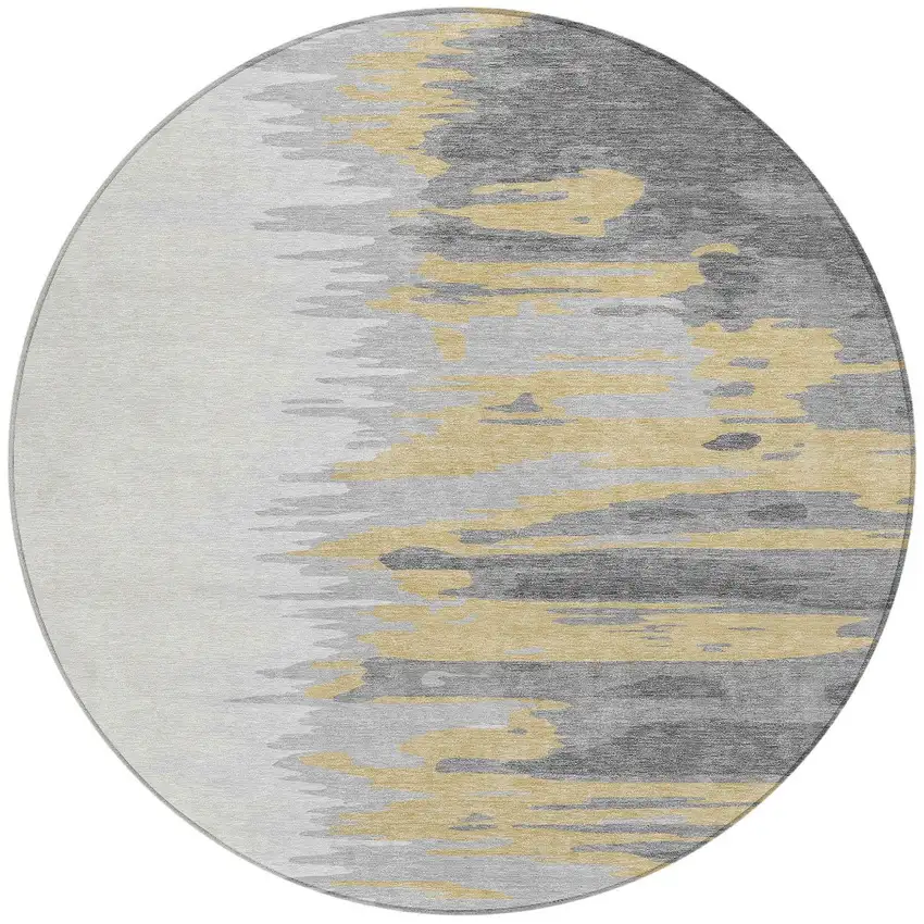 8' Gray Charcoal And Tan Round Abstract Washable Indoor Outdoor Area Rug Photo 7