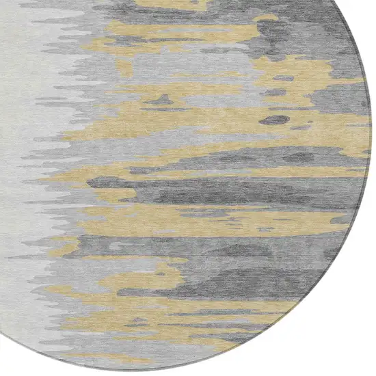 8' Gray Charcoal And Tan Round Abstract Washable Indoor Outdoor Area Rug Photo 6