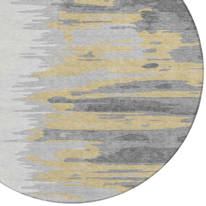 8' Gray Charcoal And Tan Round Abstract Washable Indoor Outdoor Area Rug Photo 6