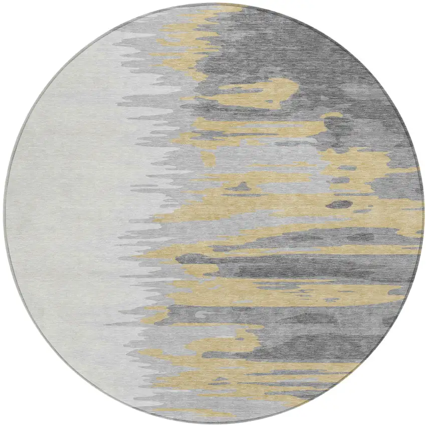 8' Gray Charcoal And Tan Round Abstract Washable Indoor Outdoor Area Rug Photo 2