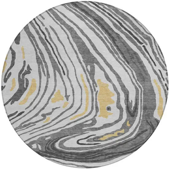 8' Gray Charcoal And Tan Round Abstract Washable Indoor Outdoor Area Rug Photo 2