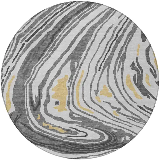 8' Gray Charcoal And Tan Round Abstract Washable Indoor Outdoor Area Rug Photo 6