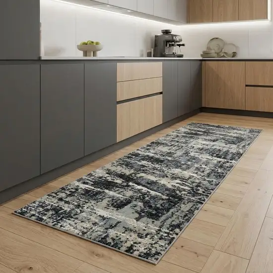 8' Gray Charcoal Beige And Ivory Abstract Hand Carved Handmade Area Rug Photo 1