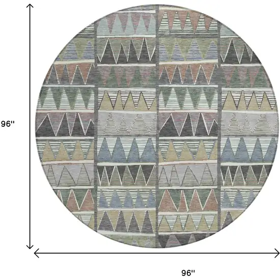 8' Gray Charcoal Wheat And Copper Round Geometric Washable Indoor Outdoor Area Rug Photo 9