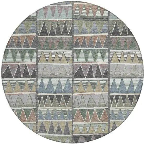 8' Gray Charcoal Wheat And Copper Round Geometric Washable Indoor Outdoor Area Rug Photo 3