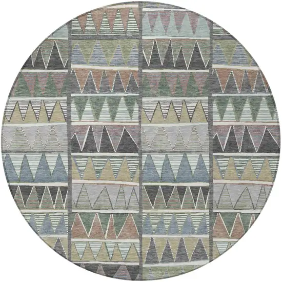 8' Gray Charcoal Wheat And Copper Round Geometric Washable Indoor Outdoor Area Rug Photo 4