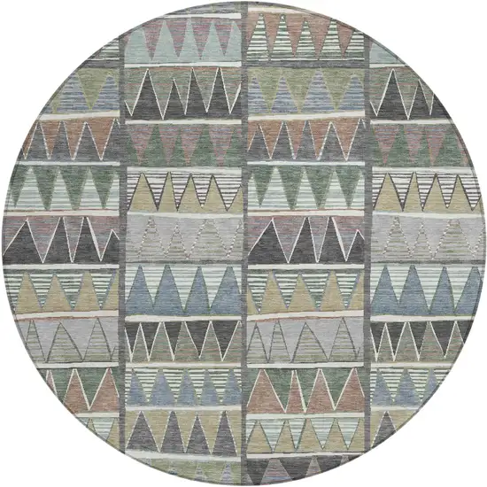 8' Gray Charcoal Wheat And Copper Round Geometric Washable Indoor Outdoor Area Rug Photo 1