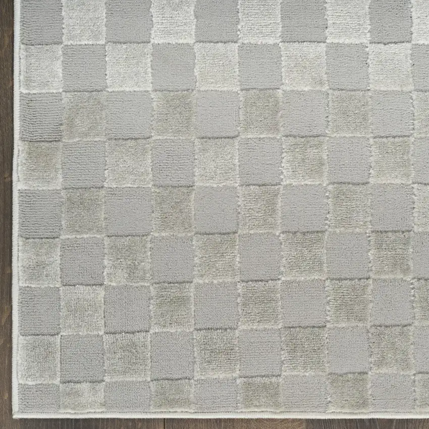 8' Gray Checkered Runner Rug Photo 6