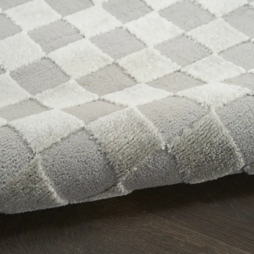 8' Gray Checkered Runner Rug Photo 8