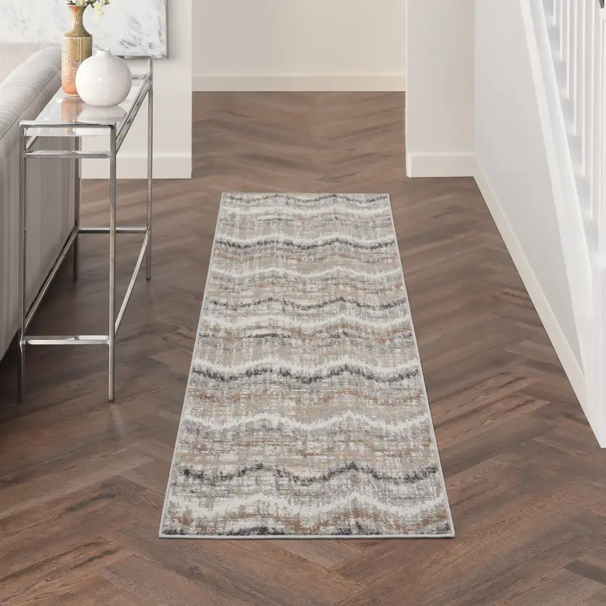 8' Gray Chevron Runner Rug Photo 5