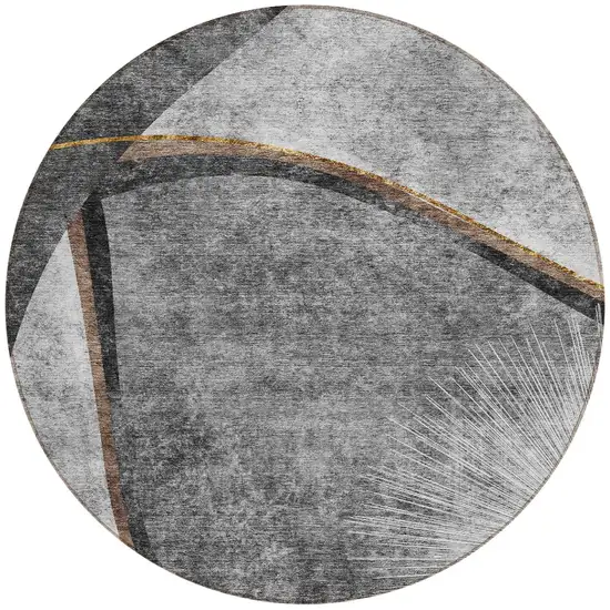 8' Gray Chocolate And Silver Round Abstract Washable Indoor Outdoor Area Rug Photo 5