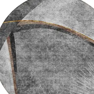 Photo of 8' Gray Chocolate And Silver Round Abstract Washable Indoor Outdoor Area Rug