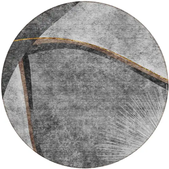 8' Gray Chocolate And Silver Round Abstract Washable Indoor Outdoor Area Rug Photo 1