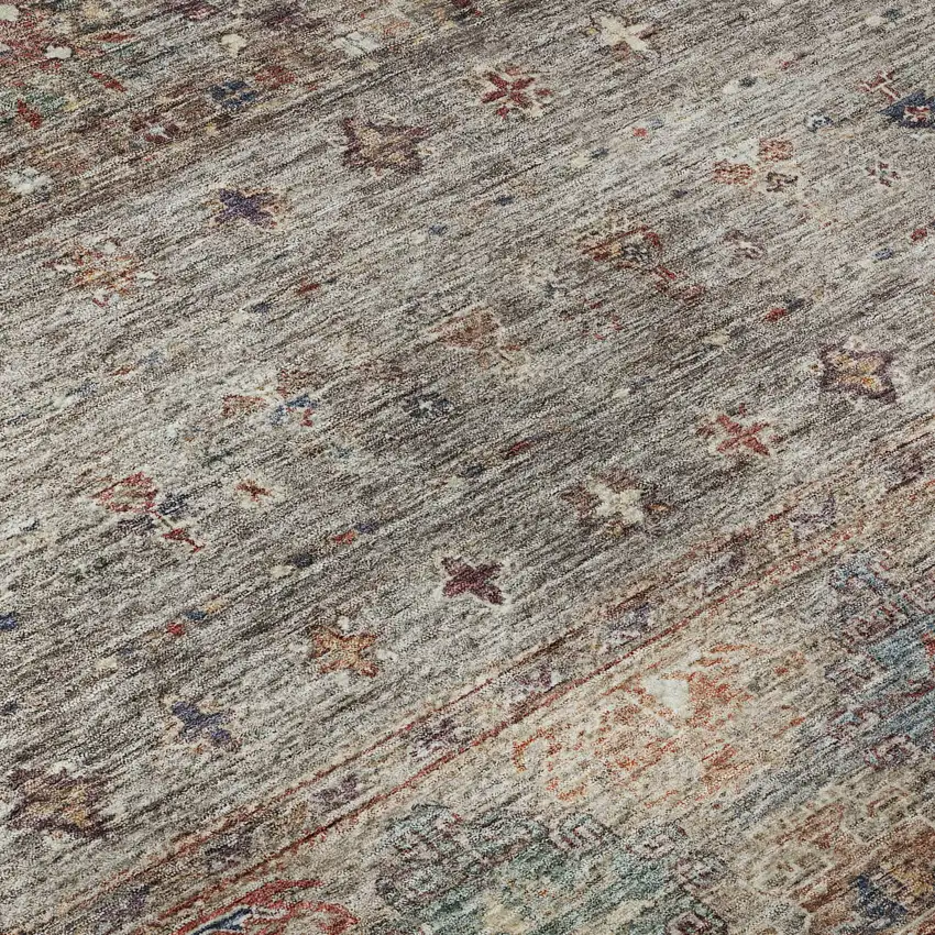 8' Gray Copper And Blue Tribal Washable Round Rug With UV Protection Photo 8