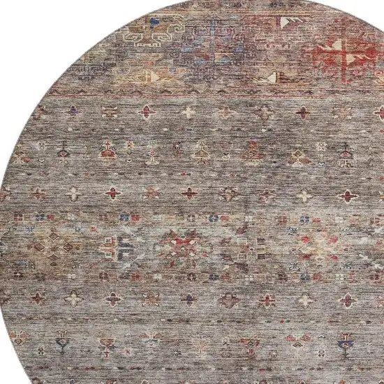 8' Gray Copper And Blue Tribal Washable Round Rug With UV Protection Photo 2