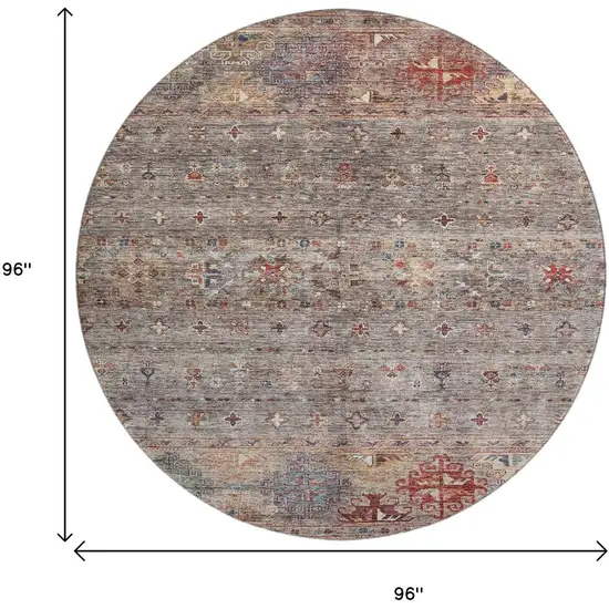 8' Gray Copper And Blue Tribal Washable Round Rug With UV Protection Photo 9