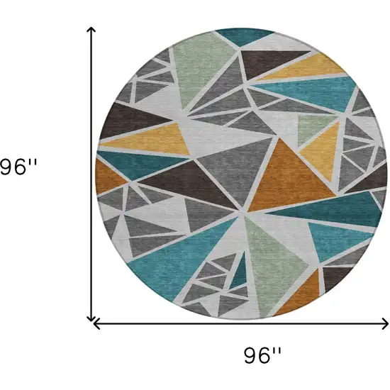 8' Gray Copper And Brown Round Geometric Washable Indoor Outdoor Area Rug Photo 3