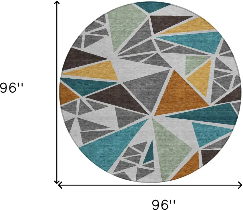 8' Gray Copper And Brown Round Geometric Washable Indoor Outdoor Area Rug Photo 3