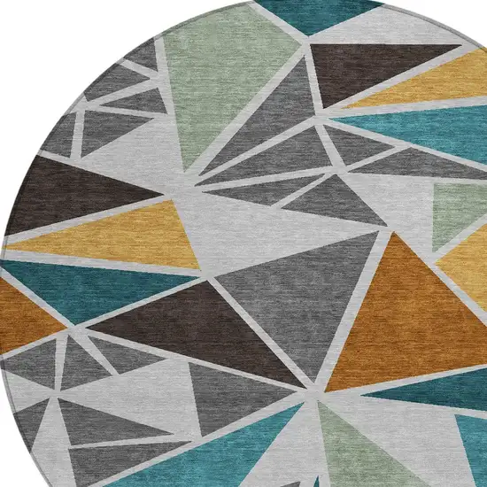8' Gray Copper And Brown Round Geometric Washable Indoor Outdoor Area Rug Photo 4