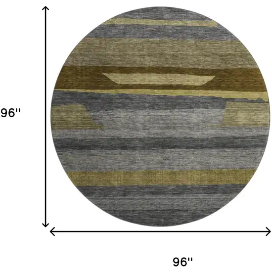 8' Gray Copper And Brown Striped Washable Round Rug With UV Protection Photo 9