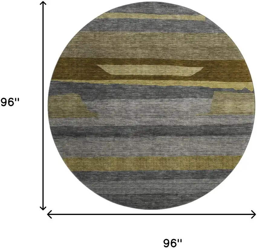 8' Gray Copper And Brown Striped Washable Round Rug With UV Protection Photo 9