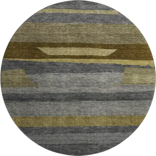 8' Gray Copper And Brown Striped Washable Round Rug With UV Protection Photo 1