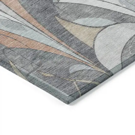 8' Gray Copper And Ivory Round Geometric Washable Indoor Outdoor Area Rug Photo 7