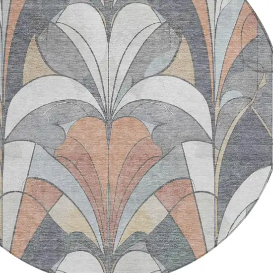 8' Gray Copper And Ivory Round Geometric Washable Indoor Outdoor Area Rug Photo 6