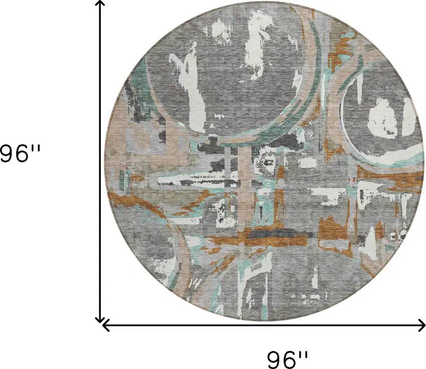 8' Gray Copper And Mint Green Round Geometric Washable Indoor Outdoor Area Rug Photo 3