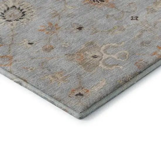 8' Gray Copper And Silver Floral Washable Round Rug With UV Protection Photo 6